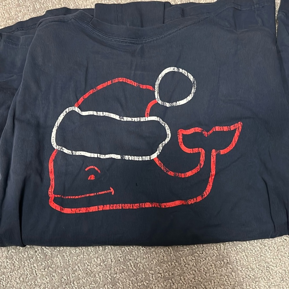Vineyard Vines Navy Christmas Long-Sleeve Whale Shirt (Boys XL/Womens S)